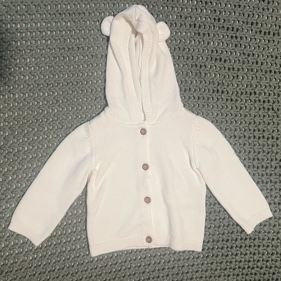 Carter's 12 Months White Hooded Sweater with Ears Baby Sweater Cardigan (0199) - Picture 2 of 6